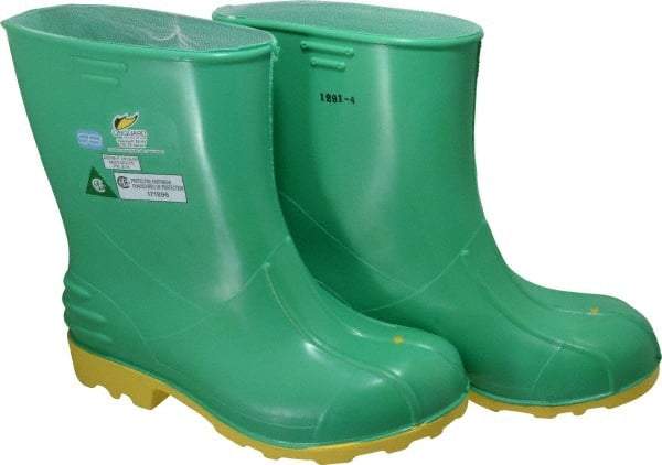 Dunlop Protective Footwear - Men's Size 9-10 Medium Width Steel Knee Boot - Green, PVC Upper, 11" High, Chemical Resistant, Non-Slip - Exact Industrial Supply