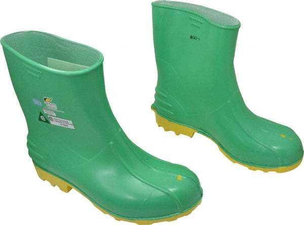 Dunlop Protective Footwear - Men's Size 13-15 Medium Width Steel Knee Boot - Green, PVC Upper, 11" High, Chemical Resistant, Non-Slip - Exact Industrial Supply