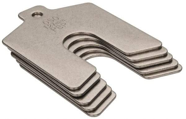 Made in USA - 5 Piece, 2 Inch Long x 2 Inch Wide x 0.05 Inch Thick, Slotted Shim Stock - Stainless Steel, 5/8 Inch Wide Slot - Exact Industrial Supply