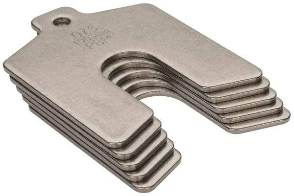 Made in USA - 5 Piece, 2 Inch Long x 2 Inch Wide x 0.075 Inch Thick, Slotted Shim Stock - Stainless Steel, 5/8 Inch Wide Slot - Exact Industrial Supply