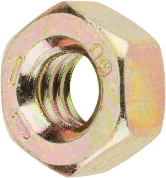 Value Collection - 1/4-20 UNC Steel Right Hand Hex Nut - 7/16" Across Flats, 7/32" High, Zinc Yellow Dichromate Finish - Exact Industrial Supply