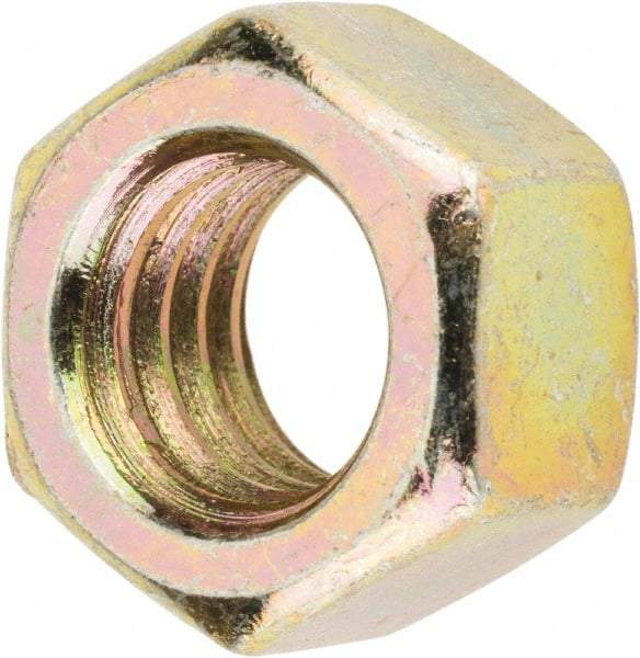 Value Collection - 3/8-16 UNC Steel Right Hand Hex Nut - 9/16" Across Flats, 21/64" High, Zinc Yellow Dichromate Finish - Exact Industrial Supply