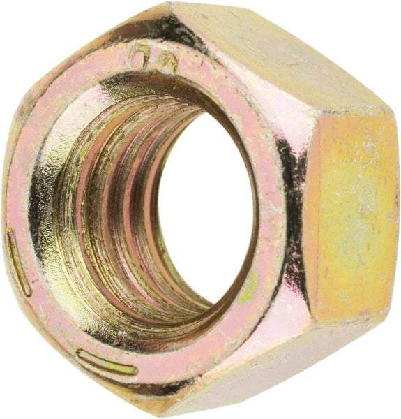Value Collection - 1/2-13 UNC Steel Right Hand Hex Nut - 3/4" Across Flats, 7/16" High, Zinc Yellow Dichromate Finish - Exact Industrial Supply