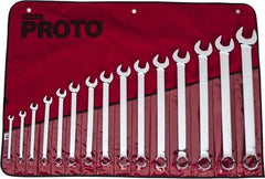 Proto - 15 Piece, 5/16" to 1-1/4", 12 Point Combination Wrench Set - Inch Measurement Standard, Full Polish Finish, Comes in Vinyl Roll - Exact Industrial Supply