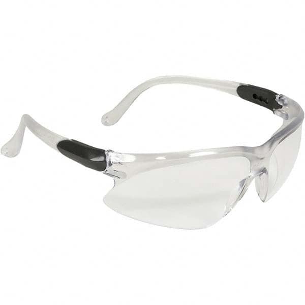 Safety Glass: Scratch-Resistant, Polycarbonate, Clear Lenses, Full-Framed, UV Protection Silver Frame, Single, Adjustable