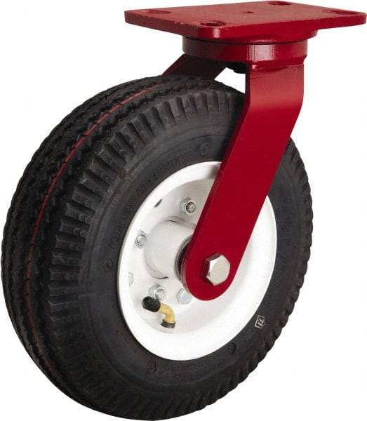 Hamilton - 10" Diam, Rubber Swivel Caster - 480 Lb Capacity, Top Plate Mount, 4-1/2" x 6-1/2" Plate, Tapered Roller Bearing - Exact Industrial Supply