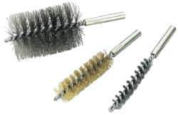 Value Collection - 2-1/2" Diam Helical Steel Tube Brush - Single Spiral, 0.012" Filament Diam, 4" Brush Length, 7" OAL, 1/2-12 Male Shank - Exact Industrial Supply