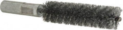 Value Collection - 5/8" Diam Helical Steel Tube Brush - Double Spiral, 0.012" Filament Diam, 2-23/64" Brush Length, 4" OAL, 5/16-18 Female Shank - Exact Industrial Supply