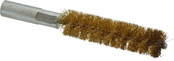 Value Collection - 5/8" Diam Helical Brass Tube Brush - Double Spiral, 0.014" Filament Diam, 2-23/64" Brush Length, 4" OAL, 5/16-18 Female Shank - Exact Industrial Supply