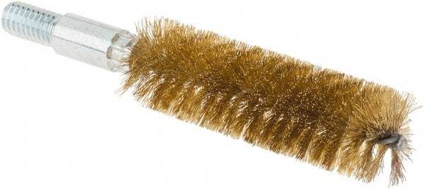 Value Collection - 3/4" Diam Helical Brass Tube Brush - Double Spiral, 0.012" Filament Diam, 2-23/64" Brush Length, 4" OAL, 5/16-18 Male Shank - Exact Industrial Supply