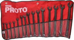 Proto - 15 Piece, 7mm to 21mm, 12 Point Combination Wrench Set - Metric Measurement Standard, Black Oxide Finish, Comes in Nylon Roll - Exact Industrial Supply