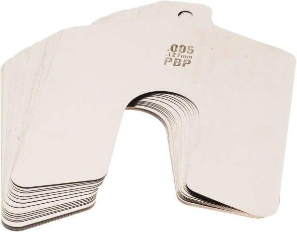 Made in USA - 20 Piece, 3 Inch Long x 3 Inch Wide x 0.005 Inch Thick, Slotted Shim Stock - Stainless Steel, 3/4 Inch Wide Slot - Exact Industrial Supply