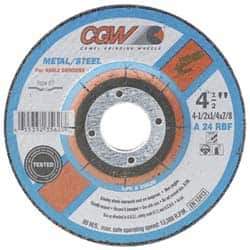 Camel Grinding Wheels - 24 Grit, 9" Wheel Diam, 1/4" Wheel Thickness, Type 27 Depressed Center Wheel - Aluminum Oxide, Resinoid Bond, N Hardness, 6,600 Max RPM, Compatible with Angle Grinder - Exact Industrial Supply