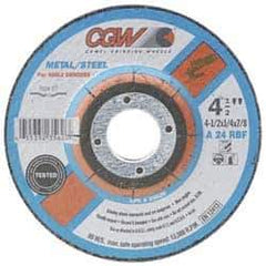 Camel Grinding Wheels - 24 Grit, 9" Wheel Diam, 1/4" Wheel Thickness, 7/8" Arbor Hole, Type 27 Depressed Center Wheel - Aluminum Oxide, Resinoid Bond, R Hardness, 6,600 Max RPM, Compatible with Angle Grinder - Exact Industrial Supply