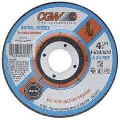 Camel Grinding Wheels - 24 Grit, 7" Wheel Diam, 1/8" Wheel Thickness, Type 27 Depressed Center Wheel - Aluminum Oxide, Resinoid Bond, Q Hardness, 8,600 Max RPM, Compatible with Angle Grinder - Exact Industrial Supply