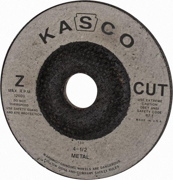 Made in USA - 4-1/2" Wheel Diam, 1/4" Wheel Thickness, 7/8" Arbor Hole, Type 27 Depressed Center Wheel - Zirconia Alumina, 12,000 Max RPM, Compatible with Angle Grinder - Exact Industrial Supply
