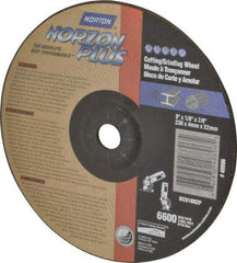 Norton - 9" Wheel Diam, 1/8" Wheel Thickness, 7/8" Arbor Hole, Type 27 Depressed Center Wheel - Ceramic, 6,600 Max RPM, Compatible with Angle Grinder - Exact Industrial Supply