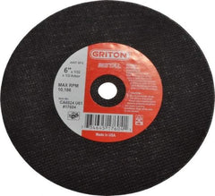 Made in USA - 6" 60 Grit Aluminum Oxide Cutoff Wheel - 1/32" Thick, 1/2" Arbor, 10,186 Max RPM, Use with Circular Saws - Exact Industrial Supply