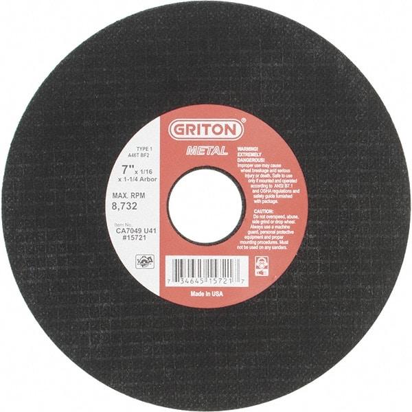 Value Collection - 7" 46 Grit Aluminum Oxide Cutoff Wheel - 1/16" Thick, 1-1/4" Arbor, 8,732 Max RPM, Use with Stationary Tools - Exact Industrial Supply