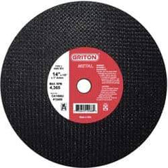Made in USA - 14" 36 Grit Aluminum Oxide Cutoff Wheel - 1/8" Thick, 1" Arbor, 4,365 Max RPM, Use with Stationary Tools - Exact Industrial Supply