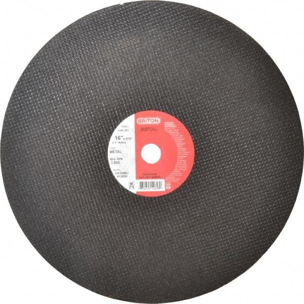 Made in USA - 16" 36 Grit Aluminum Oxide Cutoff Wheel - 5/32" Thick, 1" Arbor, 3,820 Max RPM, Use with Stationary Tools - Exact Industrial Supply