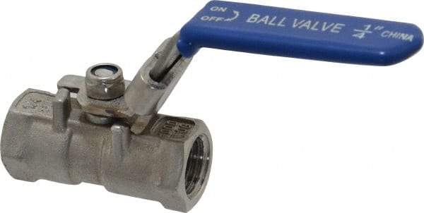 Value Collection - 1/4" Pipe, Standard Port, Stainless Steel Standard Ball Valve - 1 Piece, Inline - One Way Flow, FNPT x FNPT Ends, Lever Handle, 400 WOG - Exact Industrial Supply