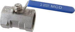 Midwest Control - 1-1/2" Pipe, Standard Port, Stainless Steel Standard Ball Valve - 1 Piece, Inline - One Way Flow, FNPT x FNPT Ends, Lever Handle, 1,000 WOG - Exact Industrial Supply