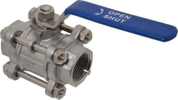 Midwest Control - 1" Pipe, Full Port, Stainless Steel Standard Ball Valve - 3 Piece, Inline - One Way Flow, FNPT x FNPT Ends, Lever Handle - Exact Industrial Supply