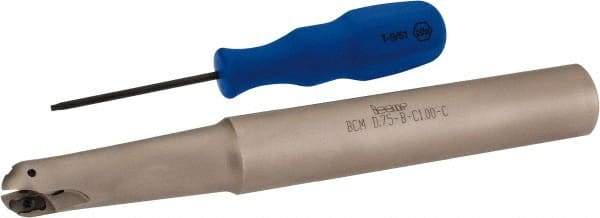 Iscar - 3/4" Cut Diam, 0.61" Max Depth of Cut, 1" Shank Diam, 8" OAL, Indexable Ball Nose End Mill - 3" Head Length, Straight Shank, BCM Toolholder, BCR D.75 Insert - Exact Industrial Supply