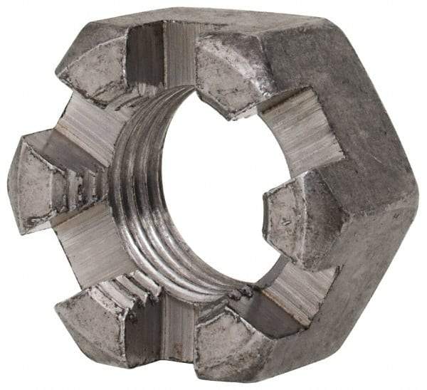 Value Collection - 1/2-20 UNF Grade 2 Steel Slotted Locknut - 3/4" Width Across Flats, 7/16" High, Uncoated - Exact Industrial Supply