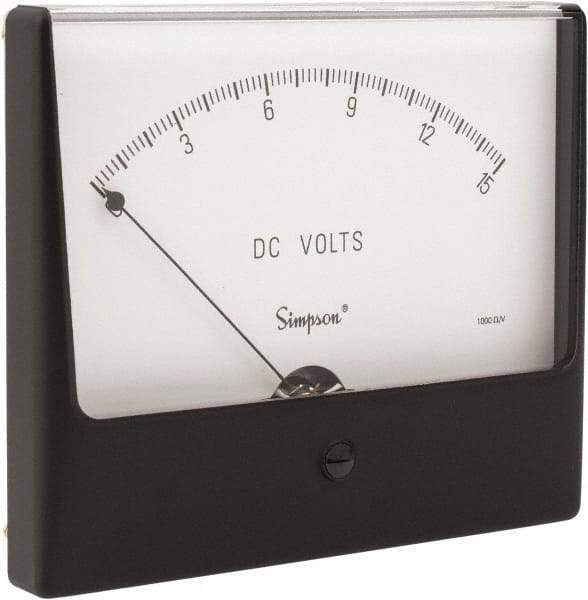Simpson Electric - Analog, DC Voltmeter, Panel Meter - 60 Hz, 1000 Ohms at 60 Hz, 15 VDC - Exact Industrial Supply