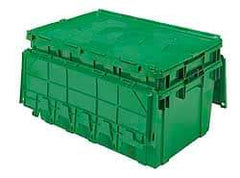 Akro-Mils - 100 Lb Load Capacity Green Polyethylene Attached-Lid Container - Stacking, Nesting, 27.1" Long x 16.9" Wide x 12-1/2" High, Lid Included - Exact Industrial Supply