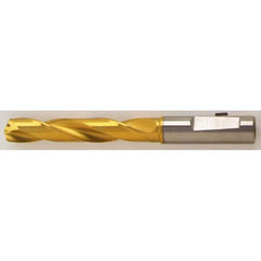 Jobber Length Drill Bit: 0.4567″ Dia, 140 °, Solid Carbide TiN Finish, Right Hand Cut, Spiral Flute, Whistle Notch Shank