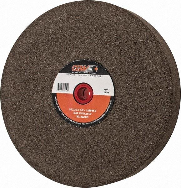 Camel Grinding Wheels - 60 Grit Aluminum Oxide Bench & Pedestal Grinding Wheel - 14" Diam x 1-1/2" Hole x 2" Thick, 1773 Max RPM, M Hardness, Medium Grade , Vitrified Bond - Exact Industrial Supply