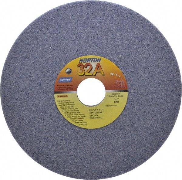 Norton - 8" Diam x 1-1/4" Hole x 1/4" Thick, H Hardness, 46 Grit Surface Grinding Wheel - Aluminum Oxide, Type 1, Coarse Grade, 3,105 Max RPM, Vitrified Bond, No Recess - Exact Industrial Supply