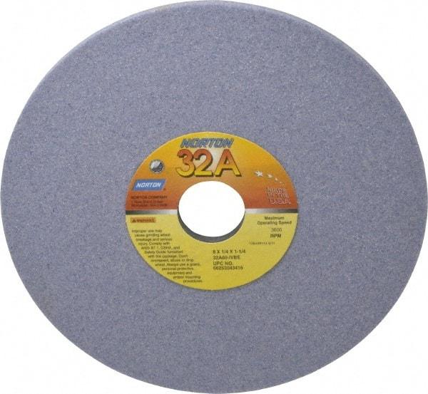 Norton - 8" Diam x 1-1/4" Hole x 1/4" Thick, I Hardness, 60 Grit Surface Grinding Wheel - Aluminum Oxide, Type 1, Medium Grade, 3,600 Max RPM, Vitrified Bond, No Recess - Exact Industrial Supply
