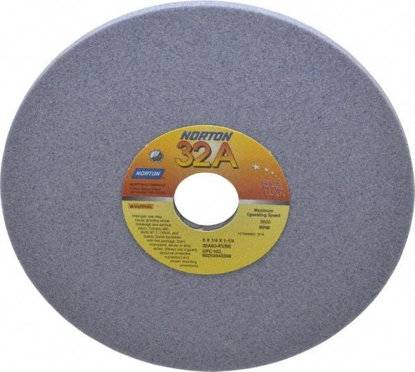 Norton - 8" Diam x 1-1/4" Hole x 1/4" Thick, K Hardness, 60 Grit Surface Grinding Wheel - Aluminum Oxide, Type 1, Medium Grade, 3,600 Max RPM, Vitrified Bond, No Recess - Exact Industrial Supply