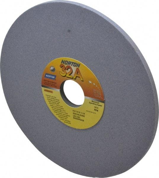 Norton - 8" Diam x 1-1/4" Hole x 1/4" Thick, K Hardness, 100 Grit Surface Grinding Wheel - Aluminum Oxide, Type 1, Fine Grade, 3,600 Max RPM, Vitrified Bond, No Recess - Exact Industrial Supply