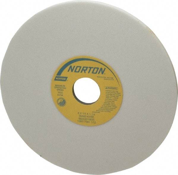 Norton - 8" Diam x 1-1/4" Hole x 1/4" Thick, K Hardness, 60 Grit Surface Grinding Wheel - Aluminum Oxide, Type 1, Medium Grade, 3,600 Max RPM, Vitrified Bond, No Recess - Exact Industrial Supply