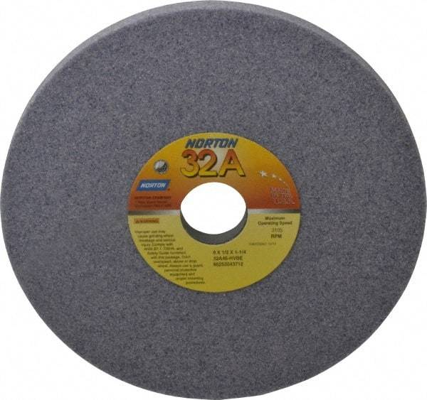 Norton - 8" Diam x 1-1/4" Hole x 1/2" Thick, H Hardness, 46 Grit Surface Grinding Wheel - Aluminum Oxide, Type 1, Coarse Grade, 3,105 Max RPM, Vitrified Bond, No Recess - Exact Industrial Supply