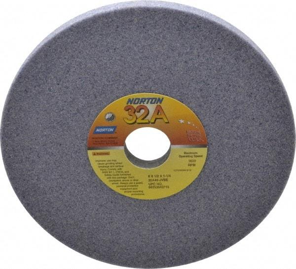 Norton - 8" Diam x 1-1/4" Hole x 1/2" Thick, J Hardness, 46 Grit Surface Grinding Wheel - Aluminum Oxide, Type 1, Coarse Grade, 3,600 Max RPM, Vitrified Bond, No Recess - Exact Industrial Supply