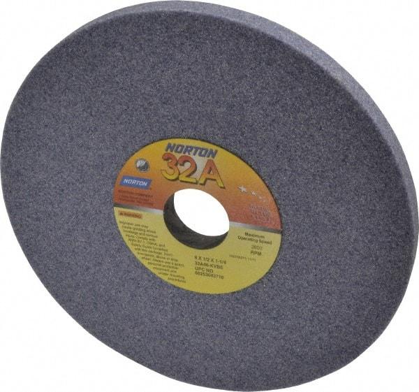 Norton - 8" Diam x 1-1/4" Hole x 1/2" Thick, K Hardness, 46 Grit Surface Grinding Wheel - Aluminum Oxide, Type 1, Coarse Grade, 3,600 Max RPM, Vitrified Bond, No Recess - Exact Industrial Supply