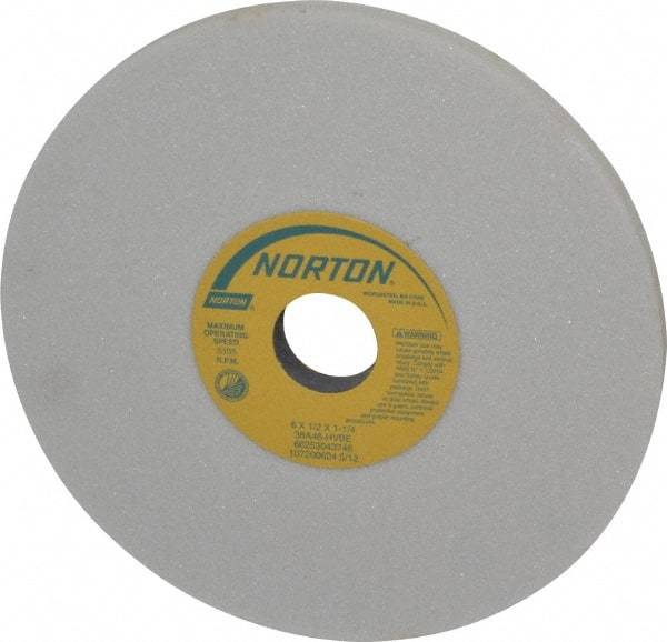 Norton - 8" Diam x 1-1/4" Hole x 1/2" Thick, H Hardness, 46 Grit Surface Grinding Wheel - Aluminum Oxide, Type 1, Coarse Grade, 3,105 Max RPM, Vitrified Bond, No Recess - Exact Industrial Supply