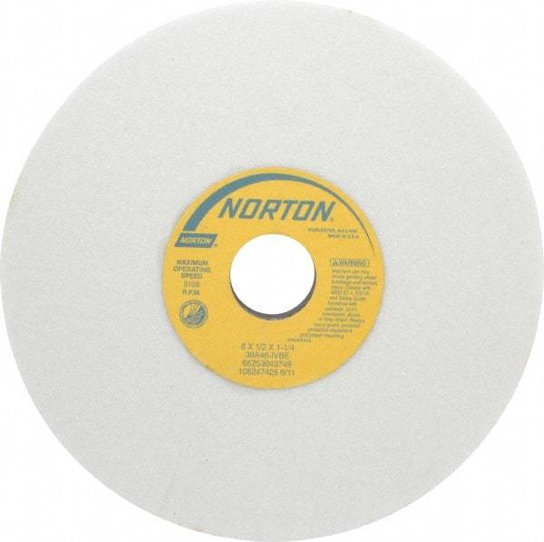 Norton - 8" Diam x 1-1/4" Hole x 1/2" Thick, I Hardness, 46 Grit Surface Grinding Wheel - Aluminum Oxide, Type 1, Coarse Grade, 3,105 Max RPM, Vitrified Bond, No Recess - Exact Industrial Supply