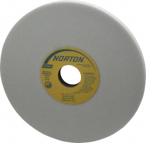 Norton - 8" Diam x 1-1/4" Hole x 1/2" Thick, K Hardness, 46 Grit Surface Grinding Wheel - Aluminum Oxide, Type 1, Coarse Grade, 3,600 Max RPM, Vitrified Bond, No Recess - Exact Industrial Supply