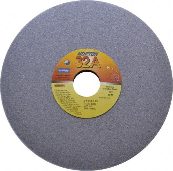 Norton - 8" Diam x 1-1/4" Hole x 1/2" Thick, J Hardness, 60 Grit Surface Grinding Wheel - Aluminum Oxide, Type 1, Medium Grade, 3,600 Max RPM, Vitrified Bond, No Recess - Exact Industrial Supply
