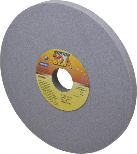 Norton - 8" Diam x 1-1/4" Hole x 1/2" Thick, J Hardness, 80 Grit Surface Grinding Wheel - Aluminum Oxide, Type 1, Medium Grade, 3,600 Max RPM, Vitrified Bond, No Recess - Exact Industrial Supply