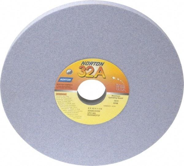 Norton - 8" Diam x 1-1/4" Hole x 1/2" Thick, K Hardness, 80 Grit Surface Grinding Wheel - Aluminum Oxide, Type 1, Medium Grade, 3,600 Max RPM, Vitrified Bond, No Recess - Exact Industrial Supply