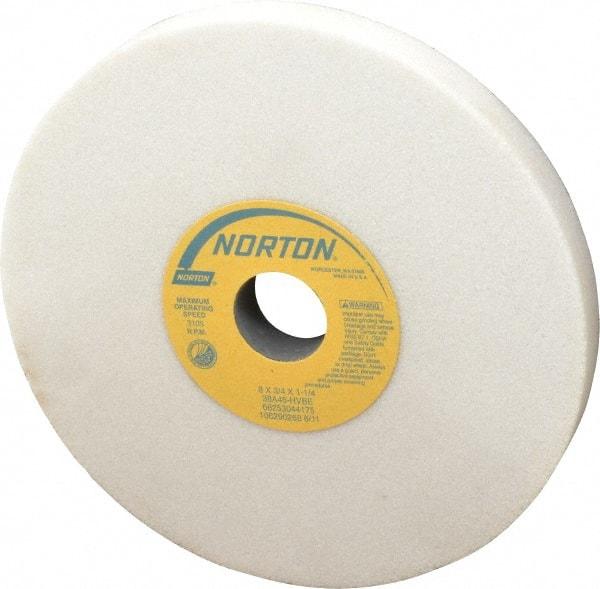 Norton - 8" Diam x 1-1/4" Hole x 3/4" Thick, H Hardness, 46 Grit Surface Grinding Wheel - Aluminum Oxide, Type 1, Coarse Grade, 3,105 Max RPM, Vitrified Bond, No Recess - Exact Industrial Supply