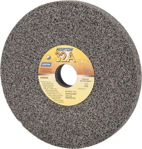 Norton - 8" Diam x 1-1/4" Hole x 3/4" Thick, G Hardness, 46 Grit Surface Grinding Wheel - Aluminum Oxide, Type 1, Coarse Grade, 3,105 Max RPM, Vitrified Bond, No Recess - Exact Industrial Supply